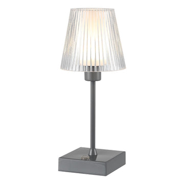 Oscar 12.5" Modern Industrial Rechargeable/Cordless Iron/Acrylic Integrated LED Table Lamp with Ribbed Shade